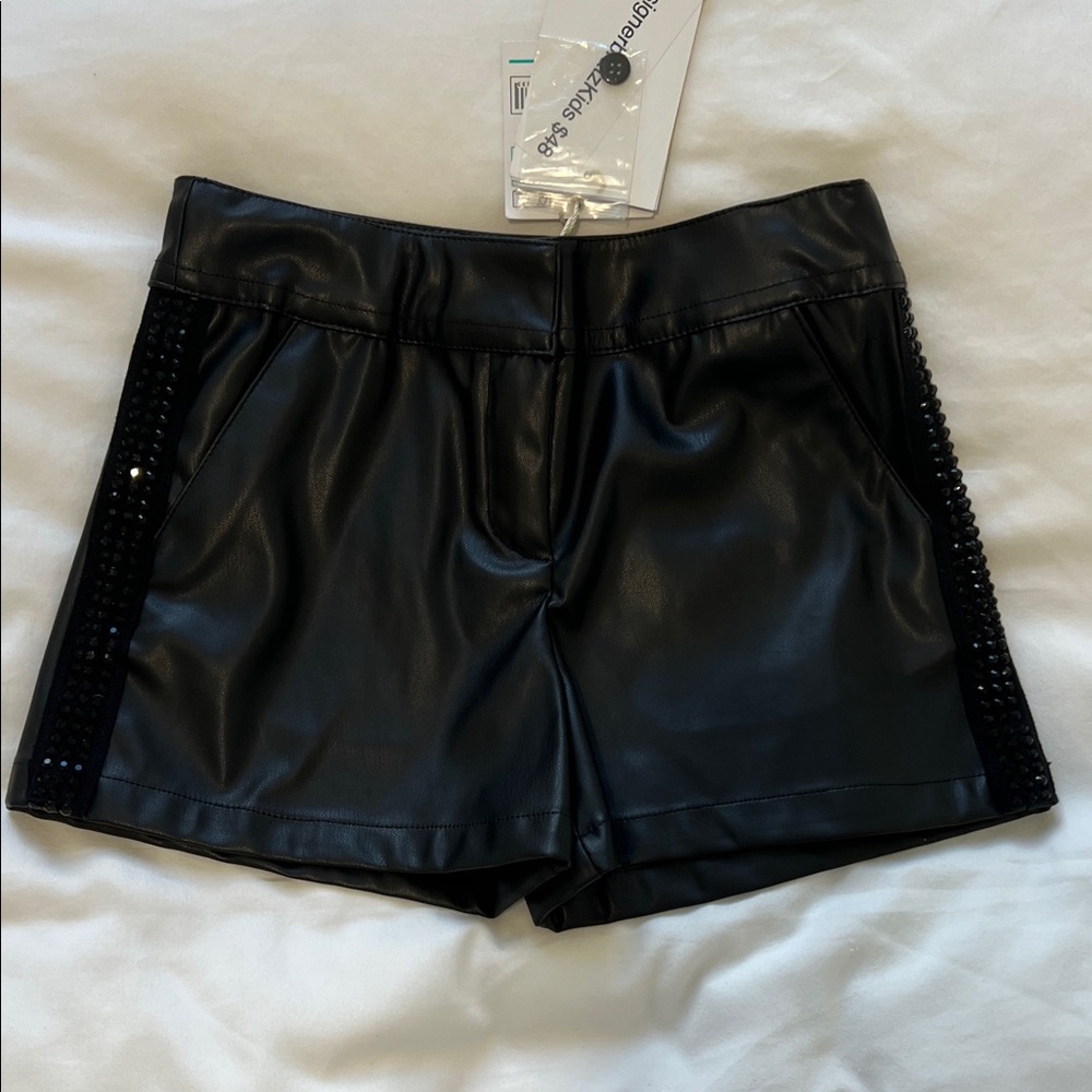 Stylish Black Faux Leather Kids Shorts